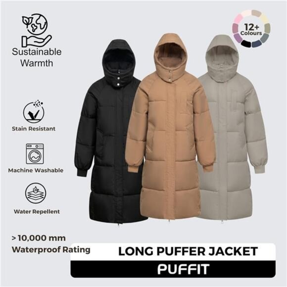 Long Puffer Jacket for Women, Grey - Picture 6 of 6